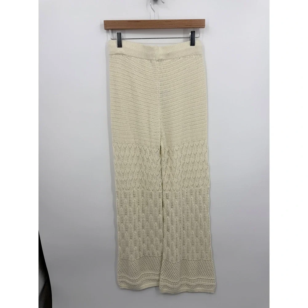 Z Supply Adia Crochet Pant Women Size S Sea Salt Wide Leg Knit Drawstring NEW